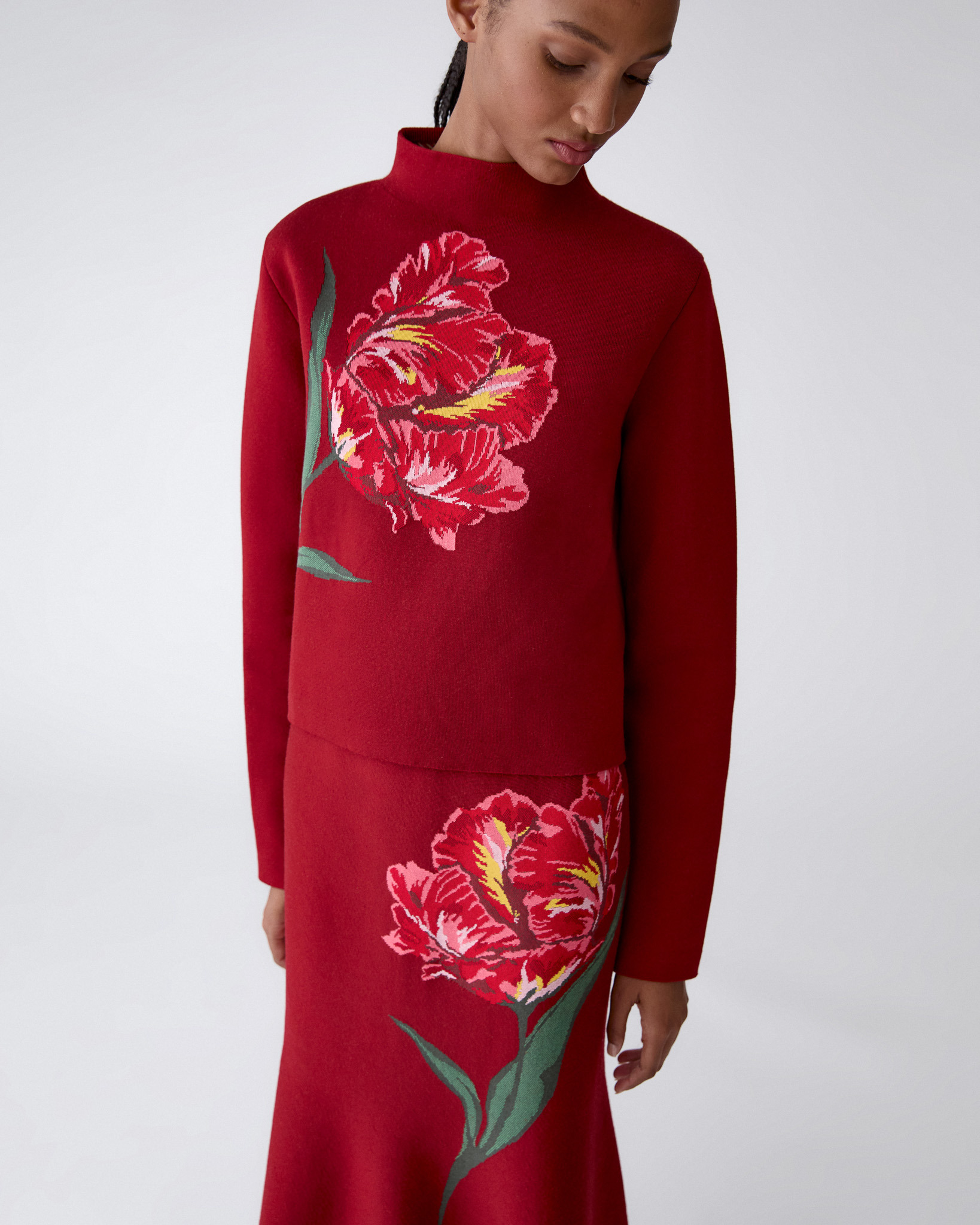 Floral Jacquard Funnel Neck Sweater - 2