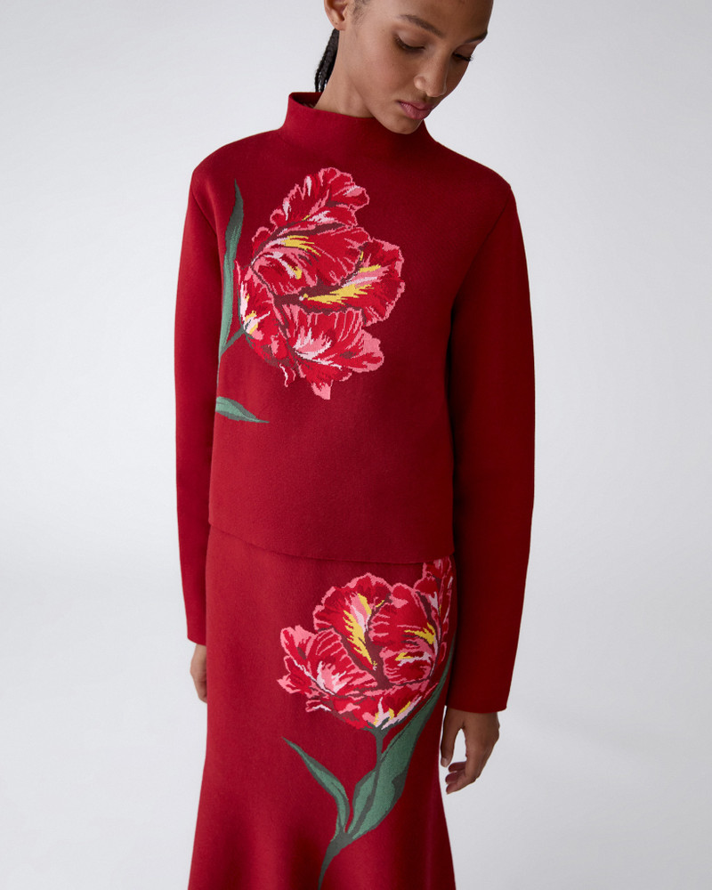CAROLINA HERRERA Floral Jacquard Funnel Neck Sweater outlook