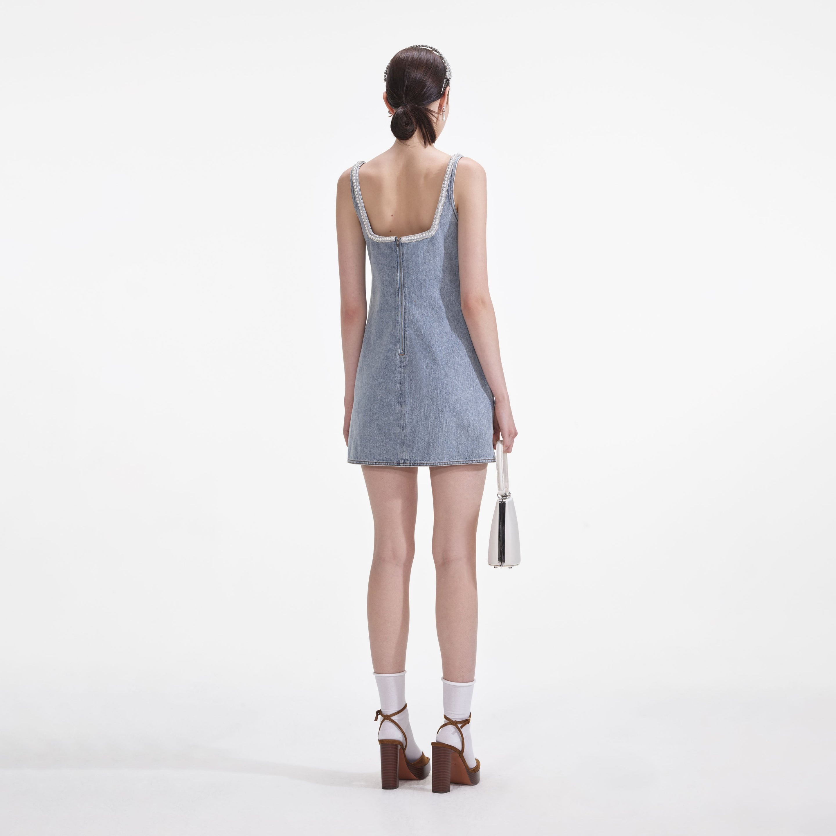 Light Blue Denim Bow Mini Dress - 3