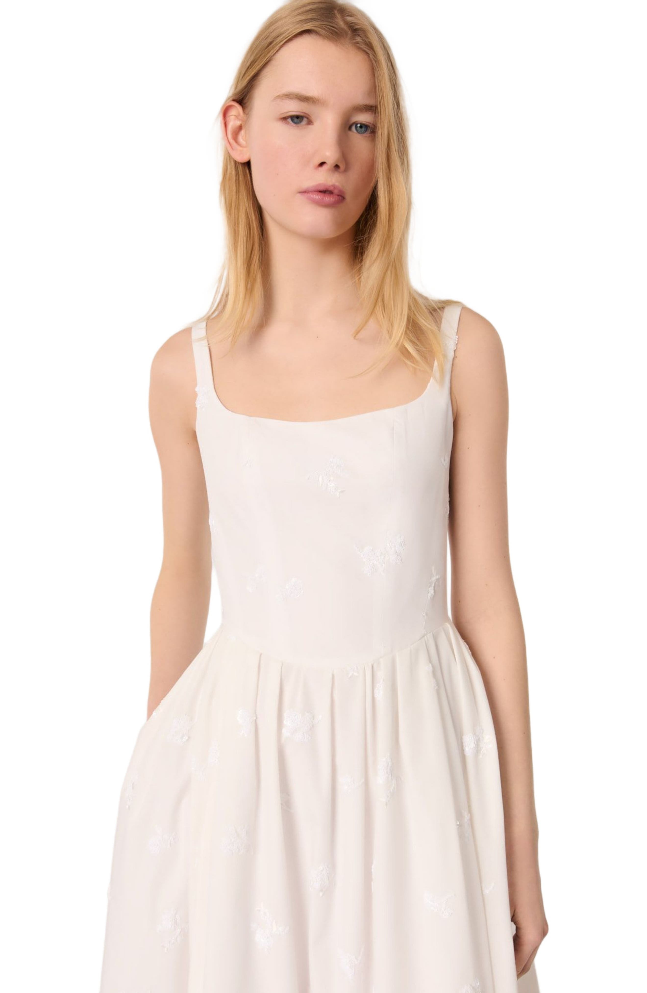 maje Embroidered cotton midi dress in White at Nordstrom - 4