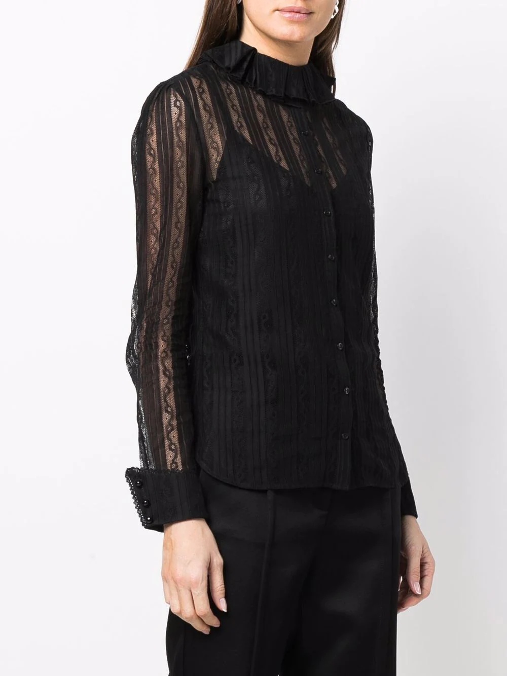 frilled-neck lace shirt - 3