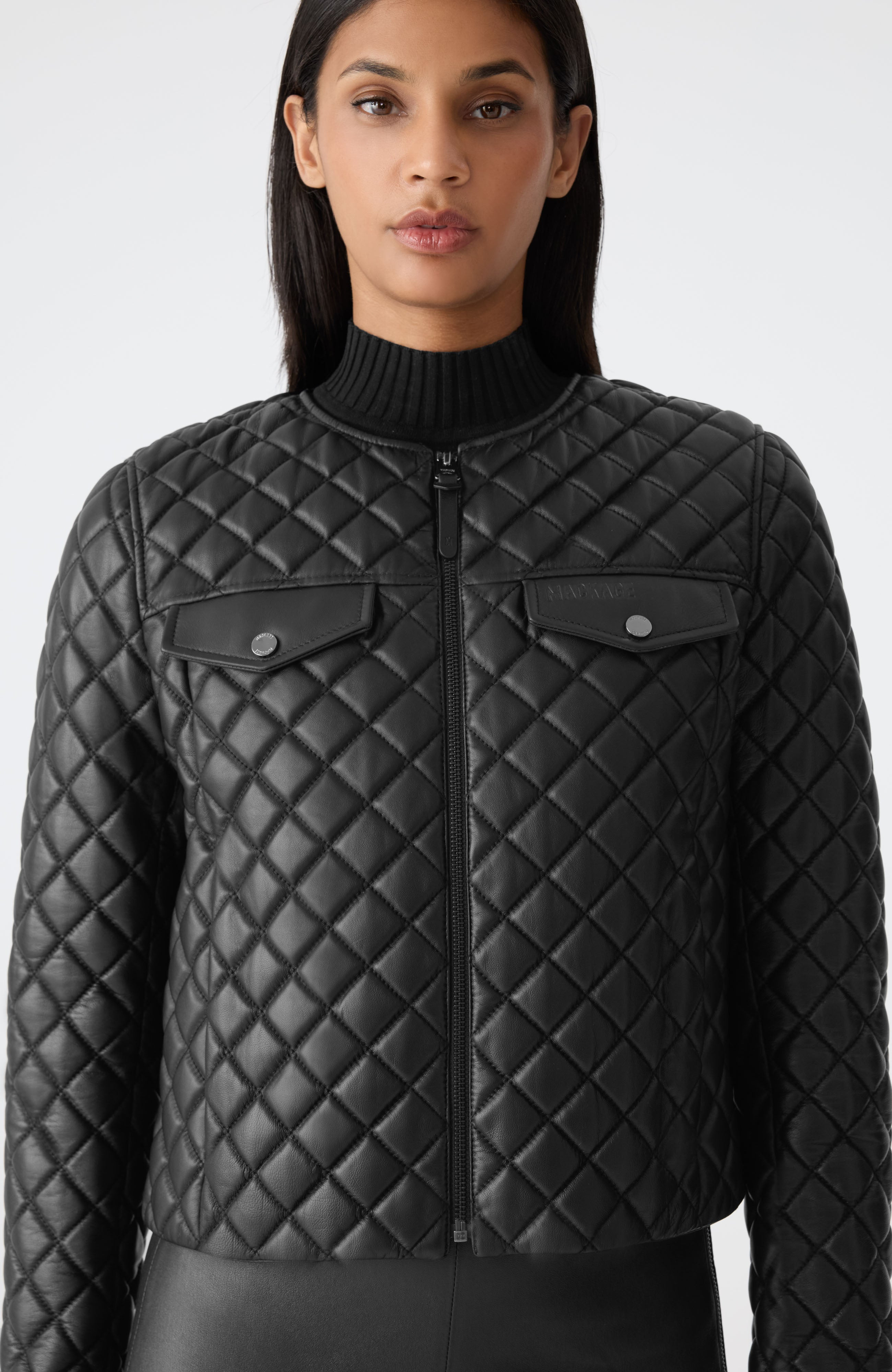 LENA Quilted Lamb Leather Cropped Jacket - 5