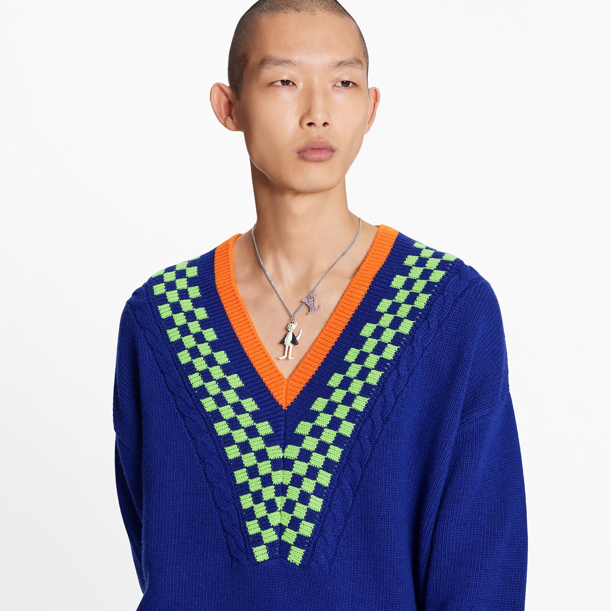 Damier Jacquard V-Neck - 3