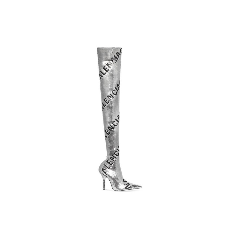 Women's Knife 110mm Over-the-knee Allover Logo in Silver 1