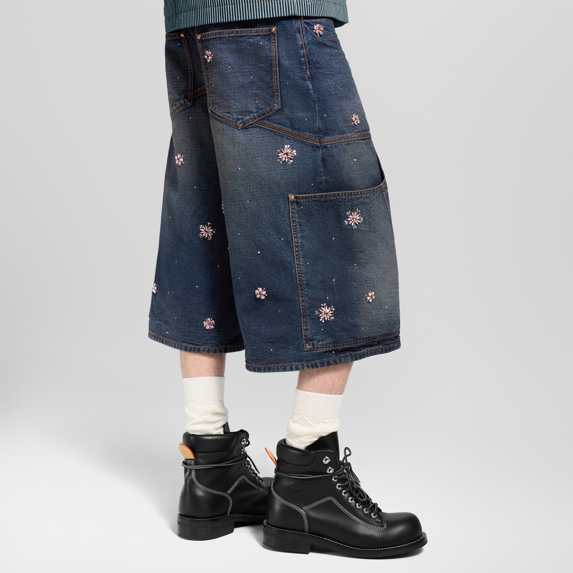 Embroidered Denim Workwear Shorts - 2