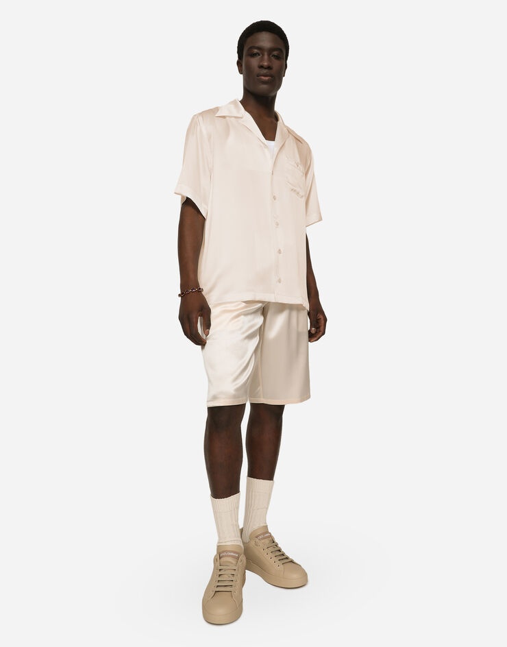 Silk satin jogging shorts with metal DG logo - 5