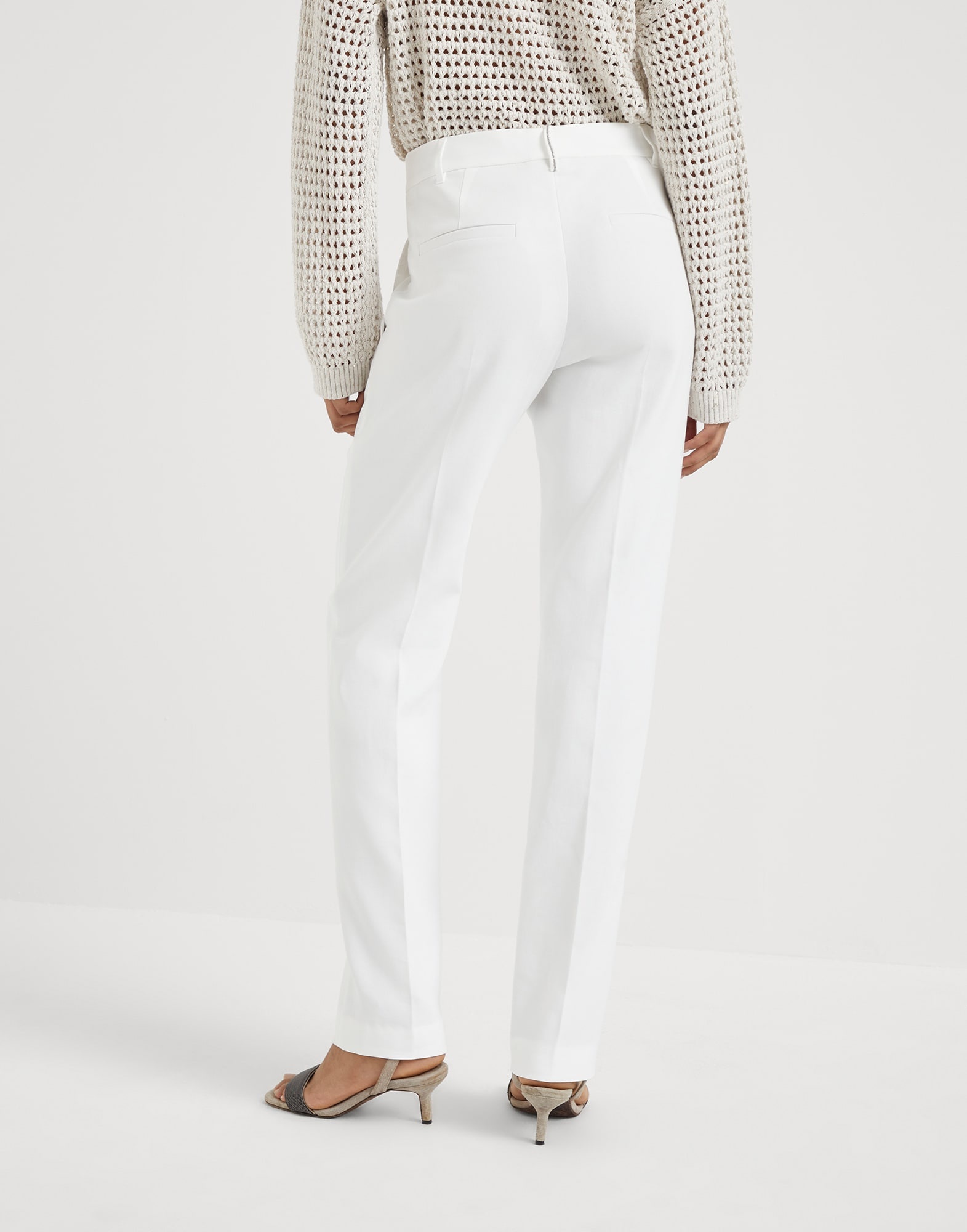 Crêpe cotton double twill cigarette trousers with monili - 2