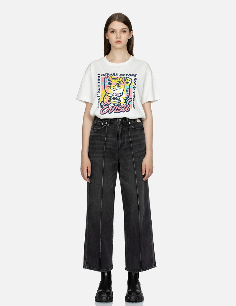 SEAGULL EMBROIDERY WITH LOGO-PATTERN POCKET WIDE-LEG DENIM JEANS 6