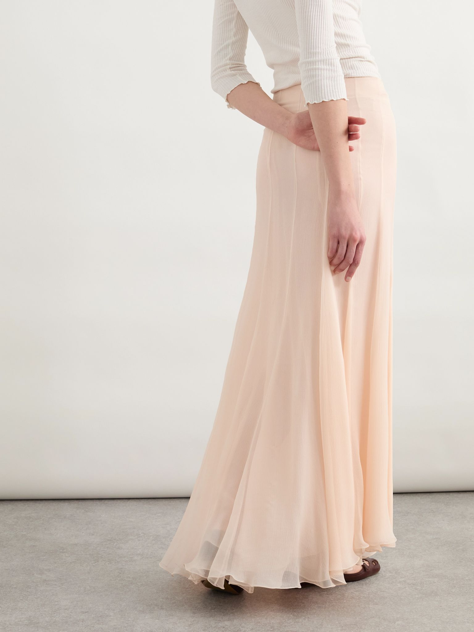 Organic silk-mousseline maxi skirt Blush - 3