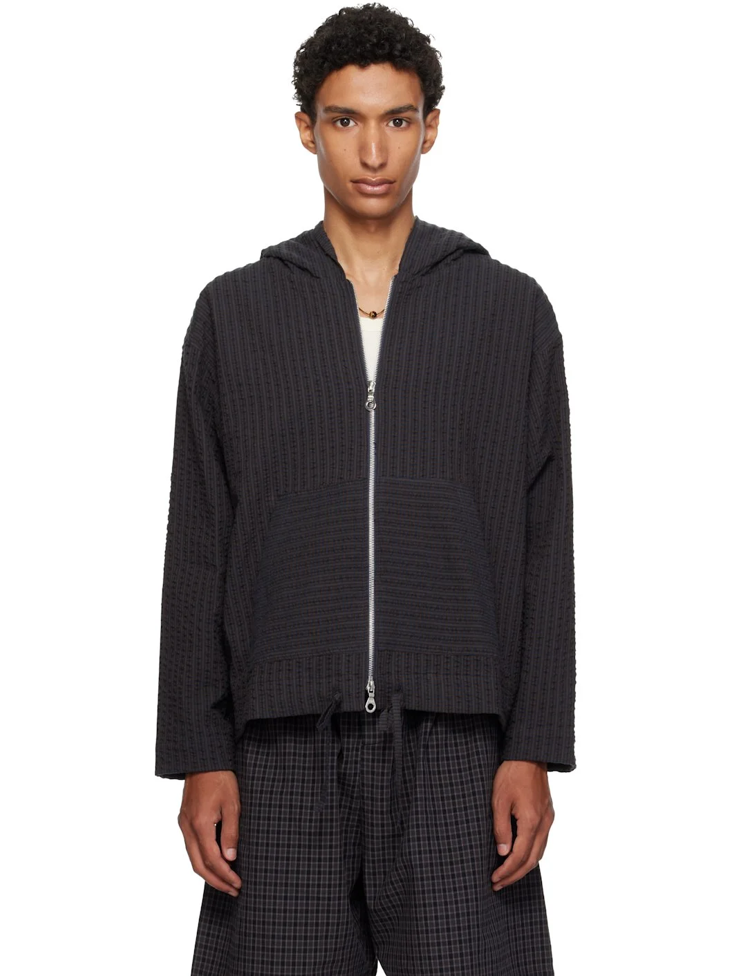 Brown & Navy Zip Up Hoodie - 1