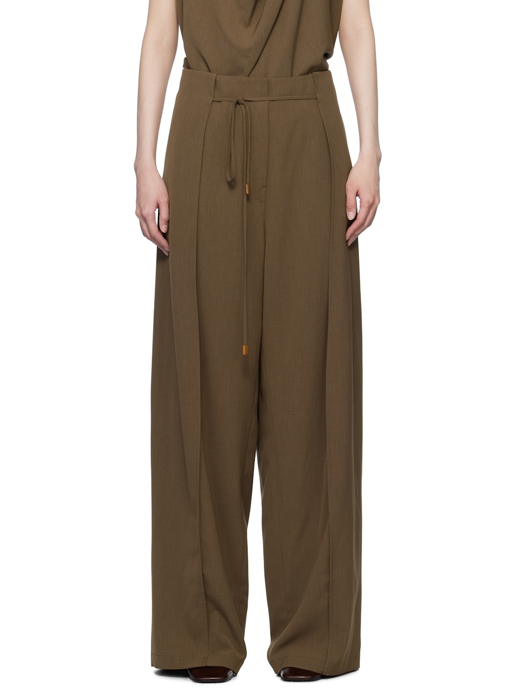 Brown Waist String Side Panel Trousers - 1