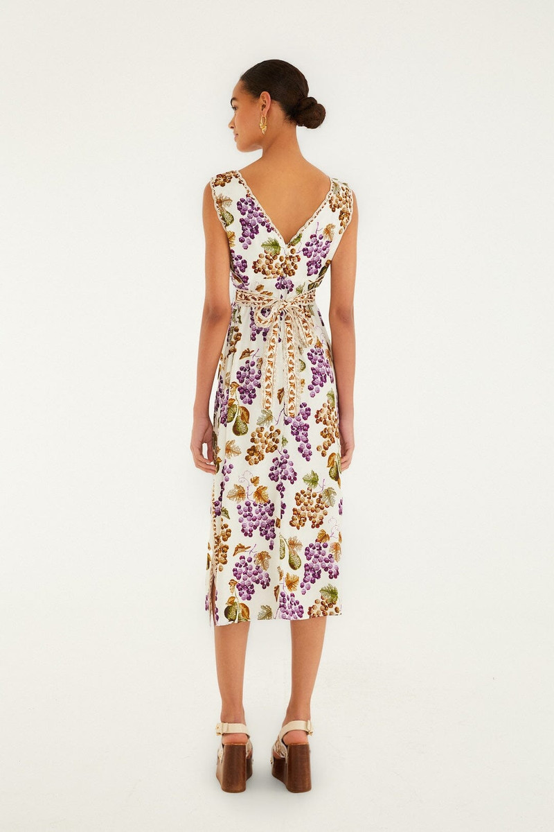 Cream Grape Garden Lenzing Ecovero Viscose Midi Dress 3