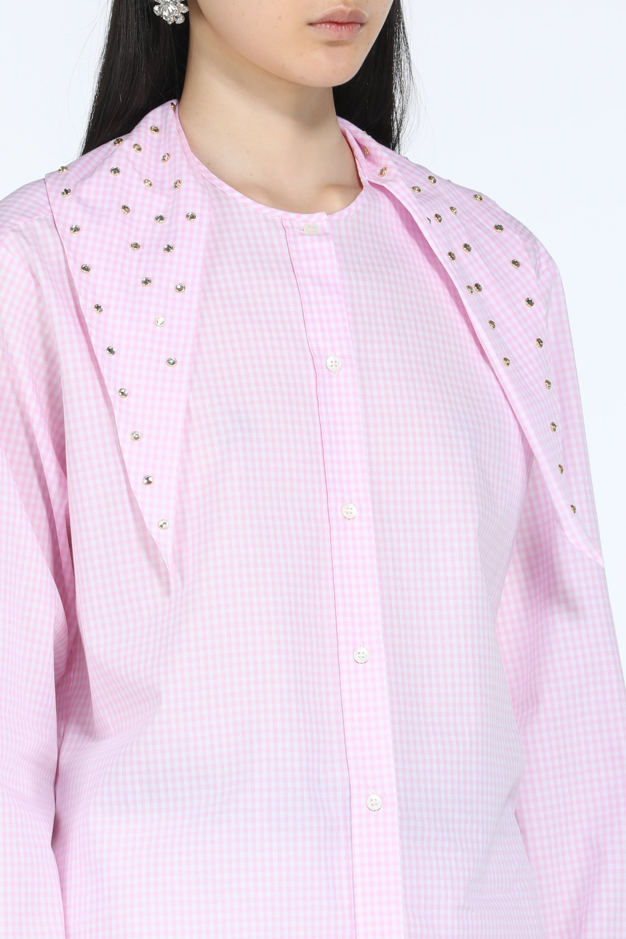 SCARF-COLLAR GINGHAM SHIRT - 5
