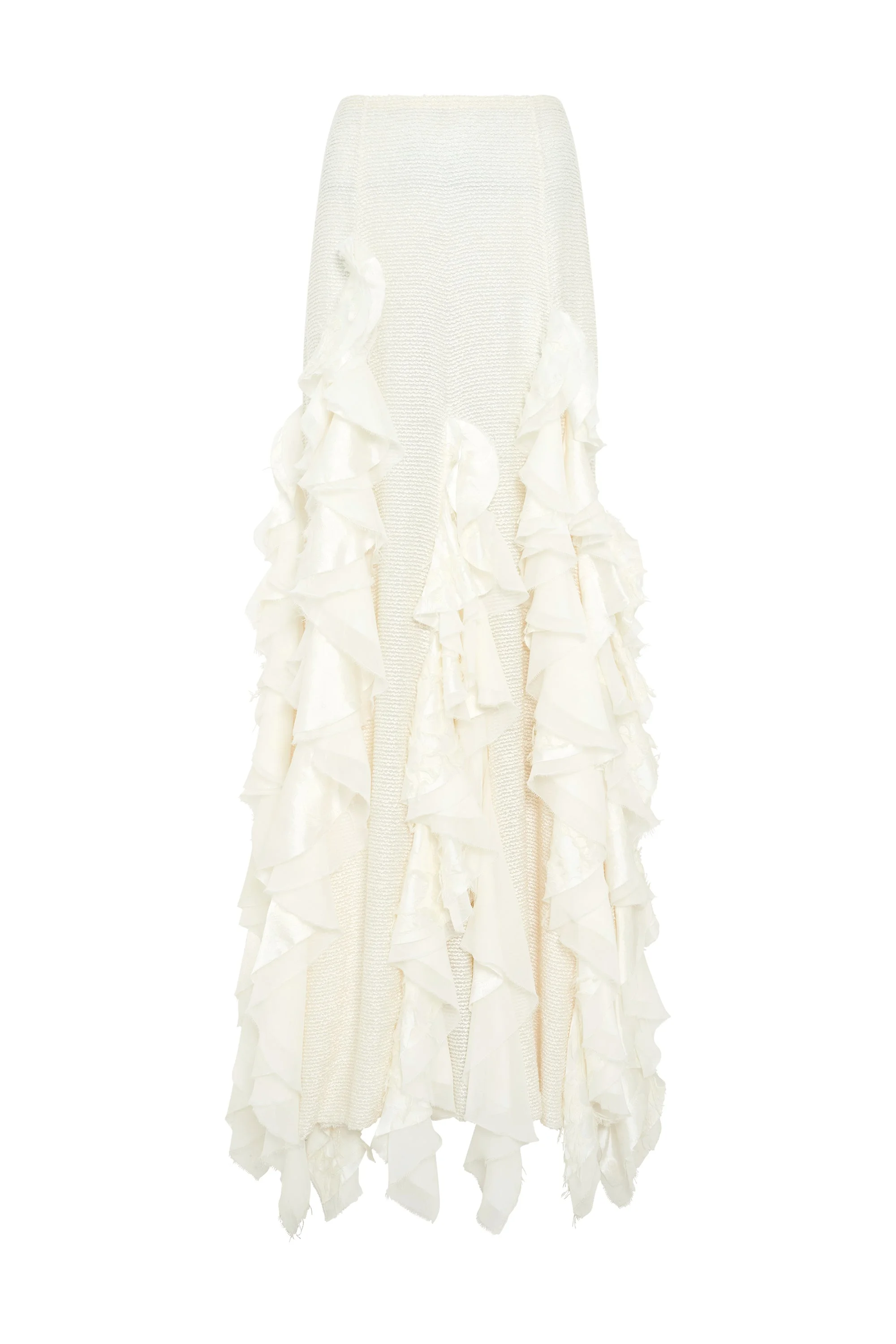 Espina Skirt in Ivory Silk Boucle with Custom Ruffles - 1