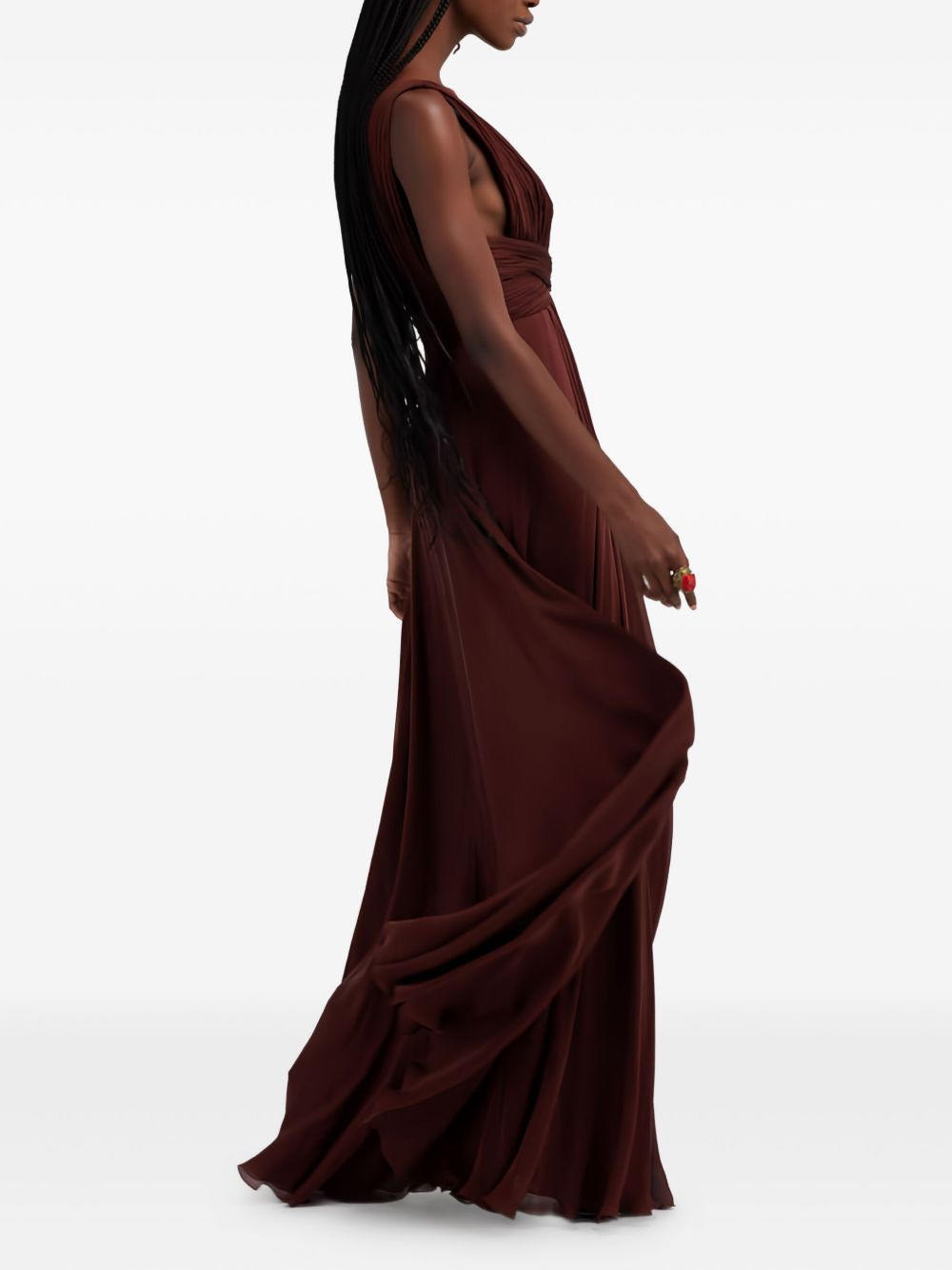 pleated V-neck maxi dress - 3