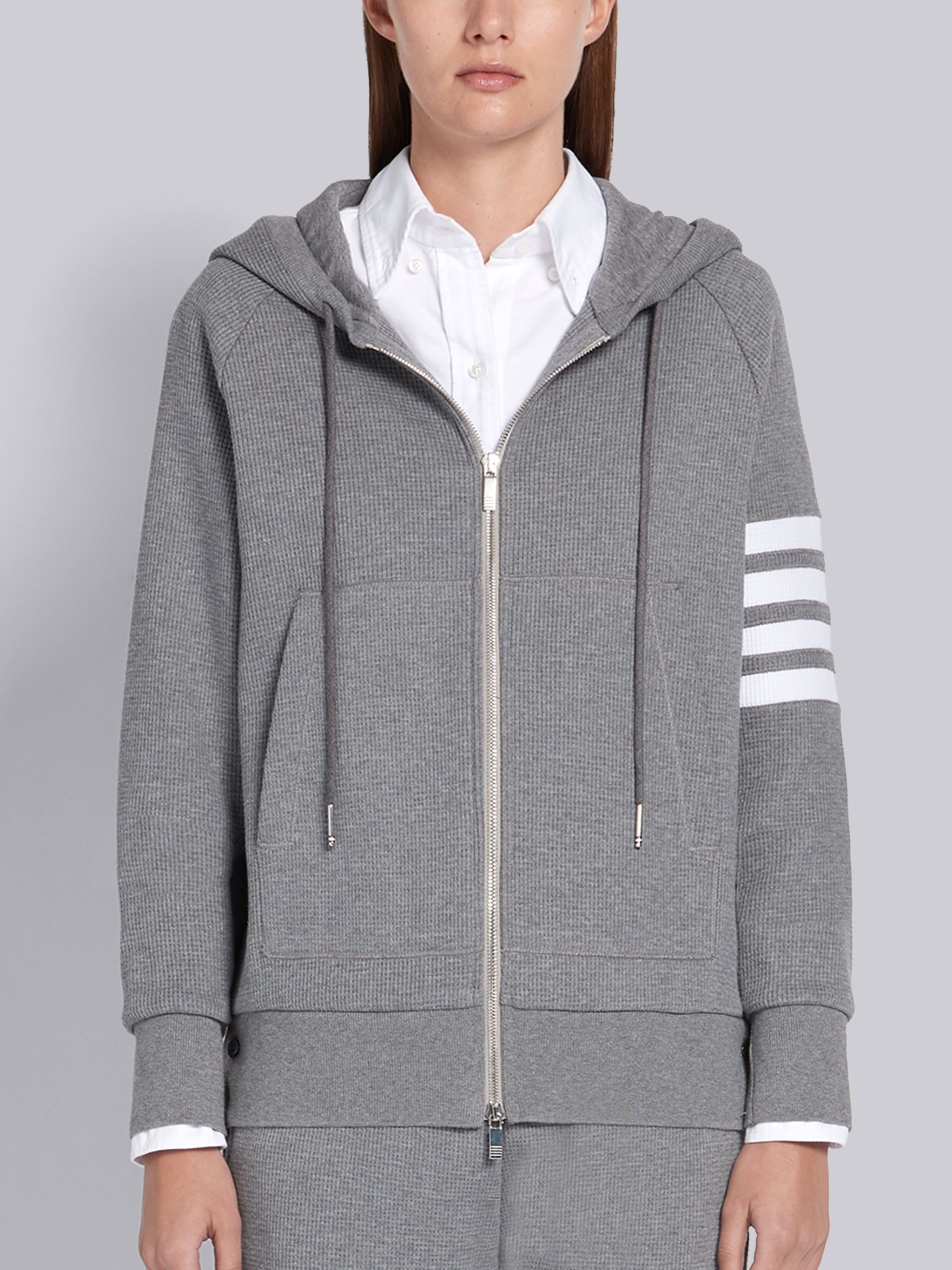 Medium Grey Waffle Zip-Up 4-Bar Hoodie - 1