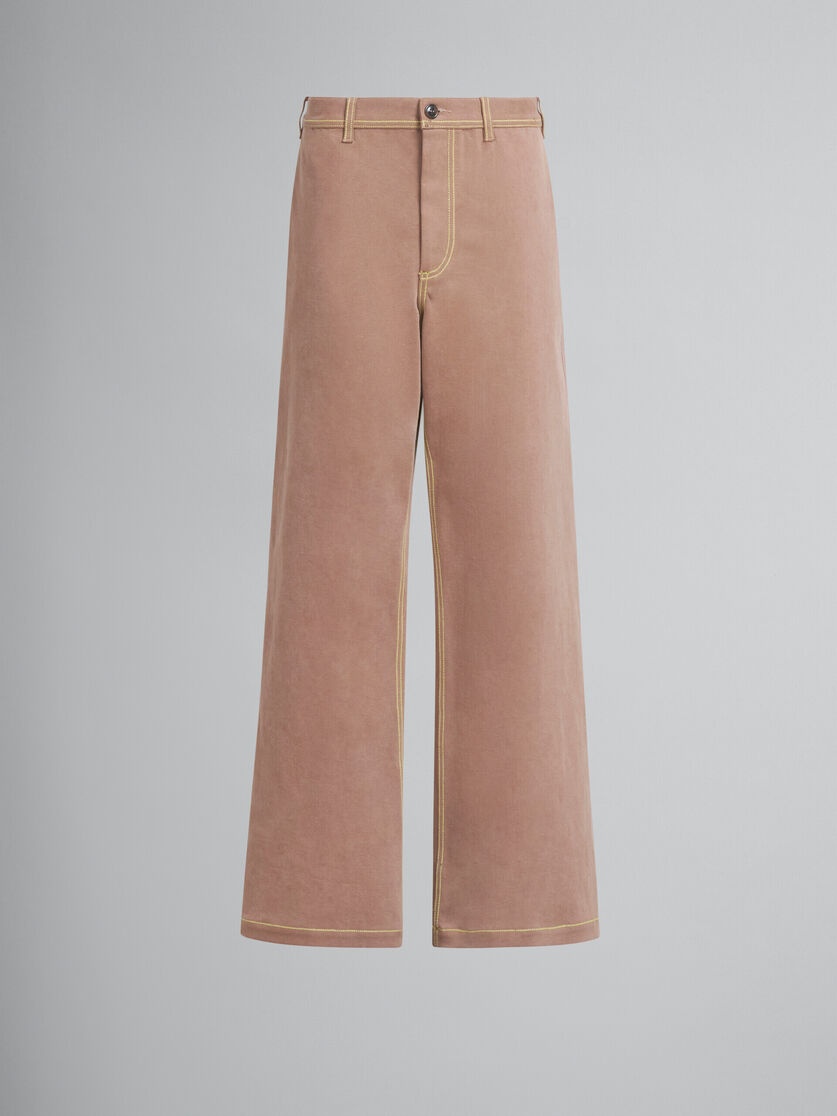 BROWN ORGANIC DENIM TROUSERS WITH CONTRAST STITCHING - 2