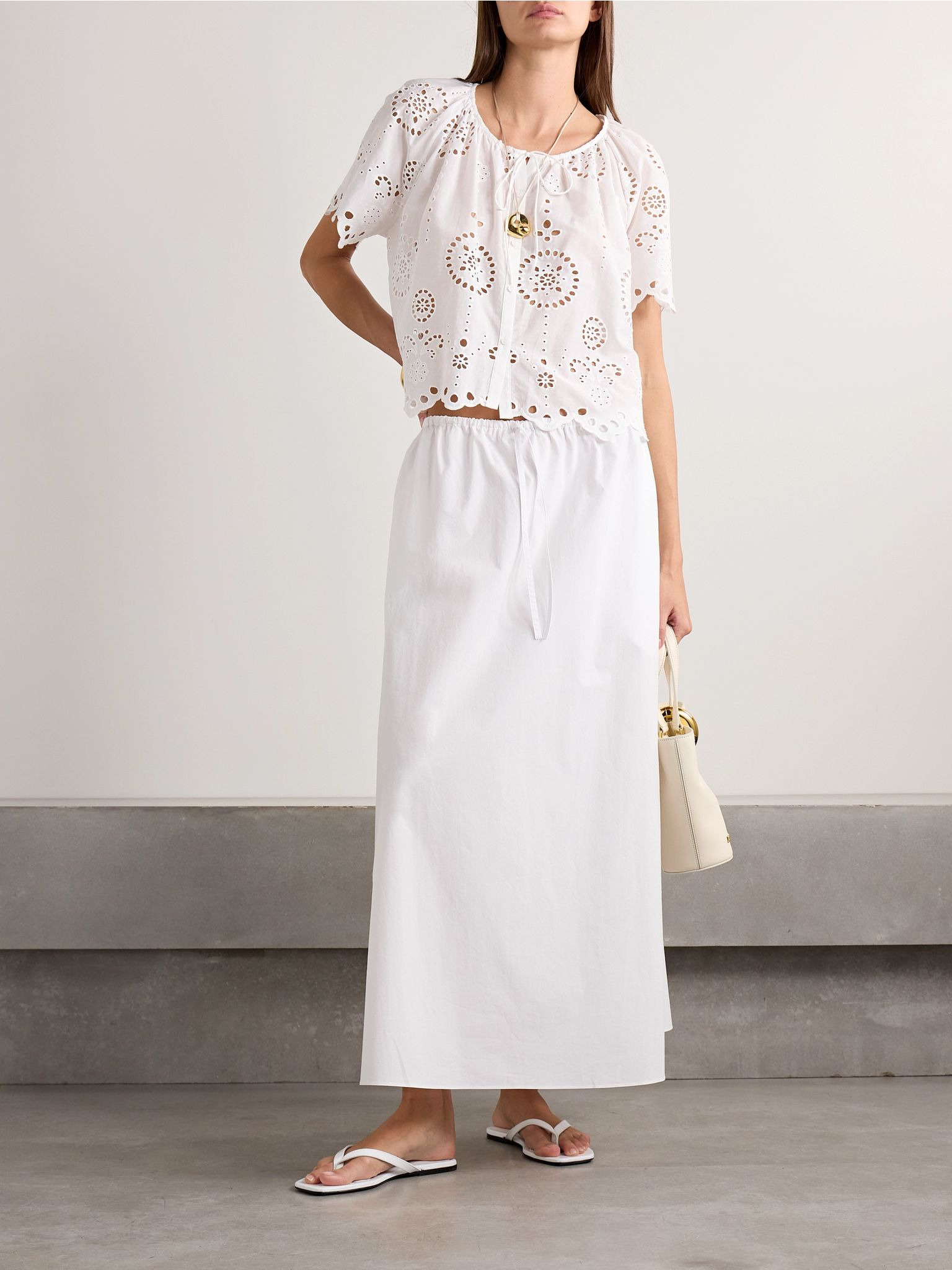 Organic cotton-poplin midi skirt White - 2