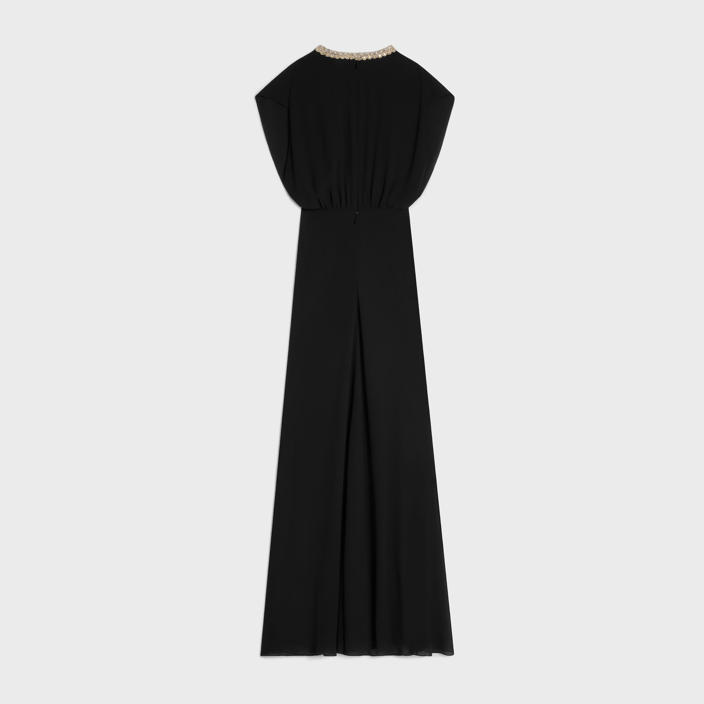 long dress with embroidered collar IN silk georgette - 2