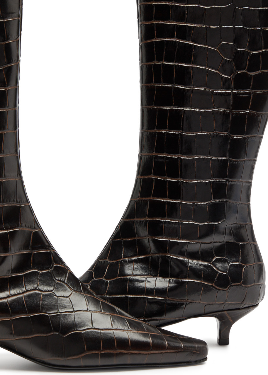 40 crocodile-effect leather knee-high boots - 4