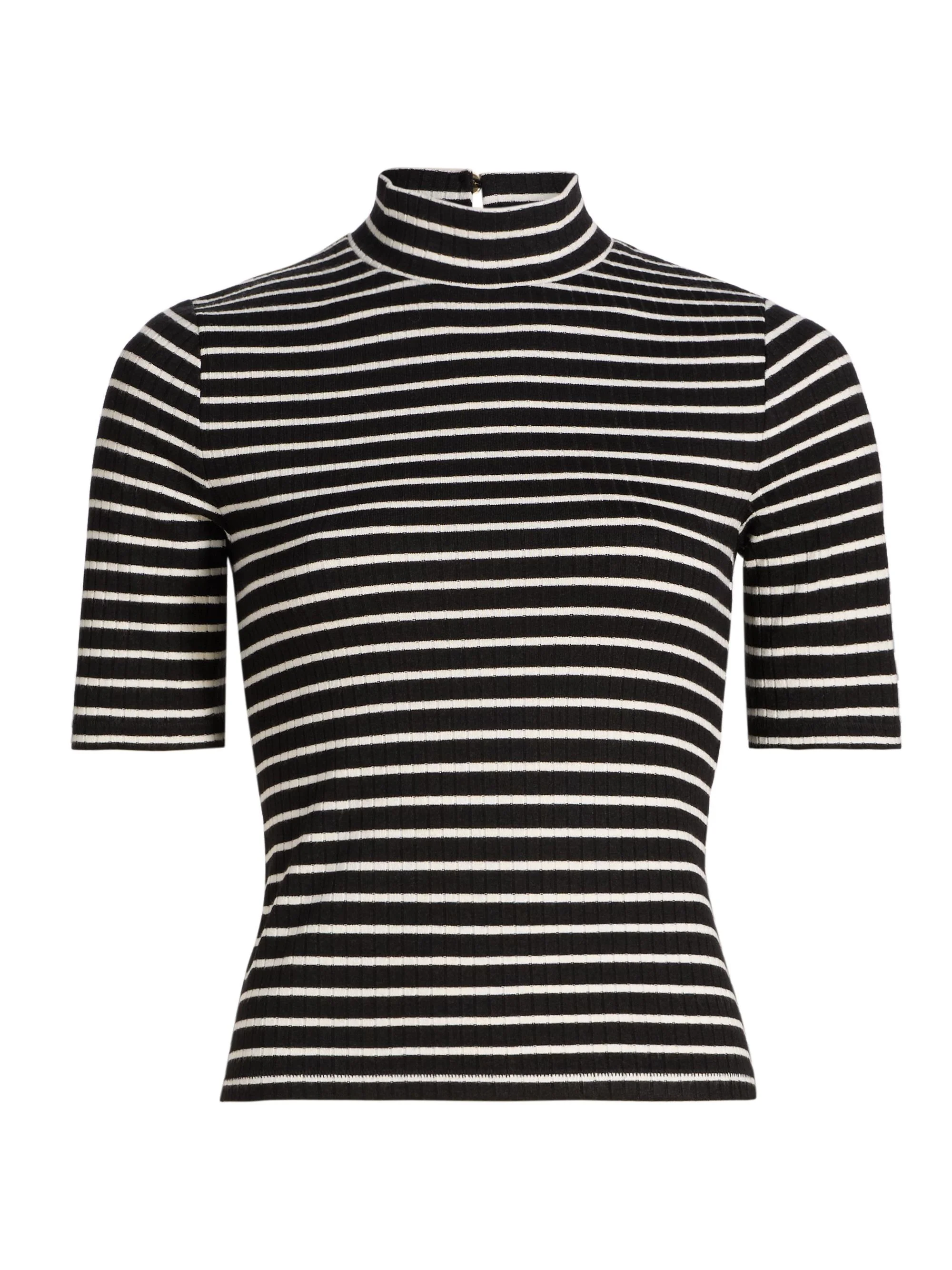 Women's The Knit Striped Rib-Knit T-Shirt - Black Multi - 1