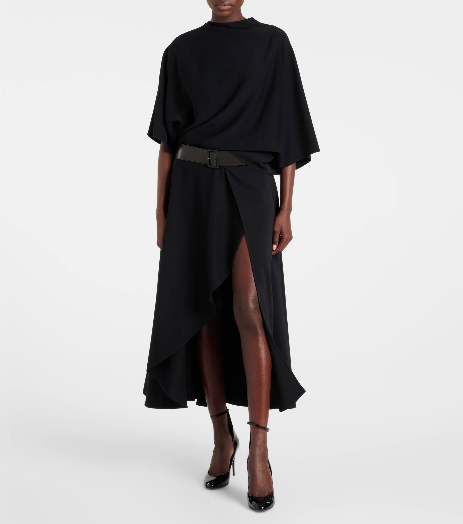 Belted leather-trimmed midi dress - 6