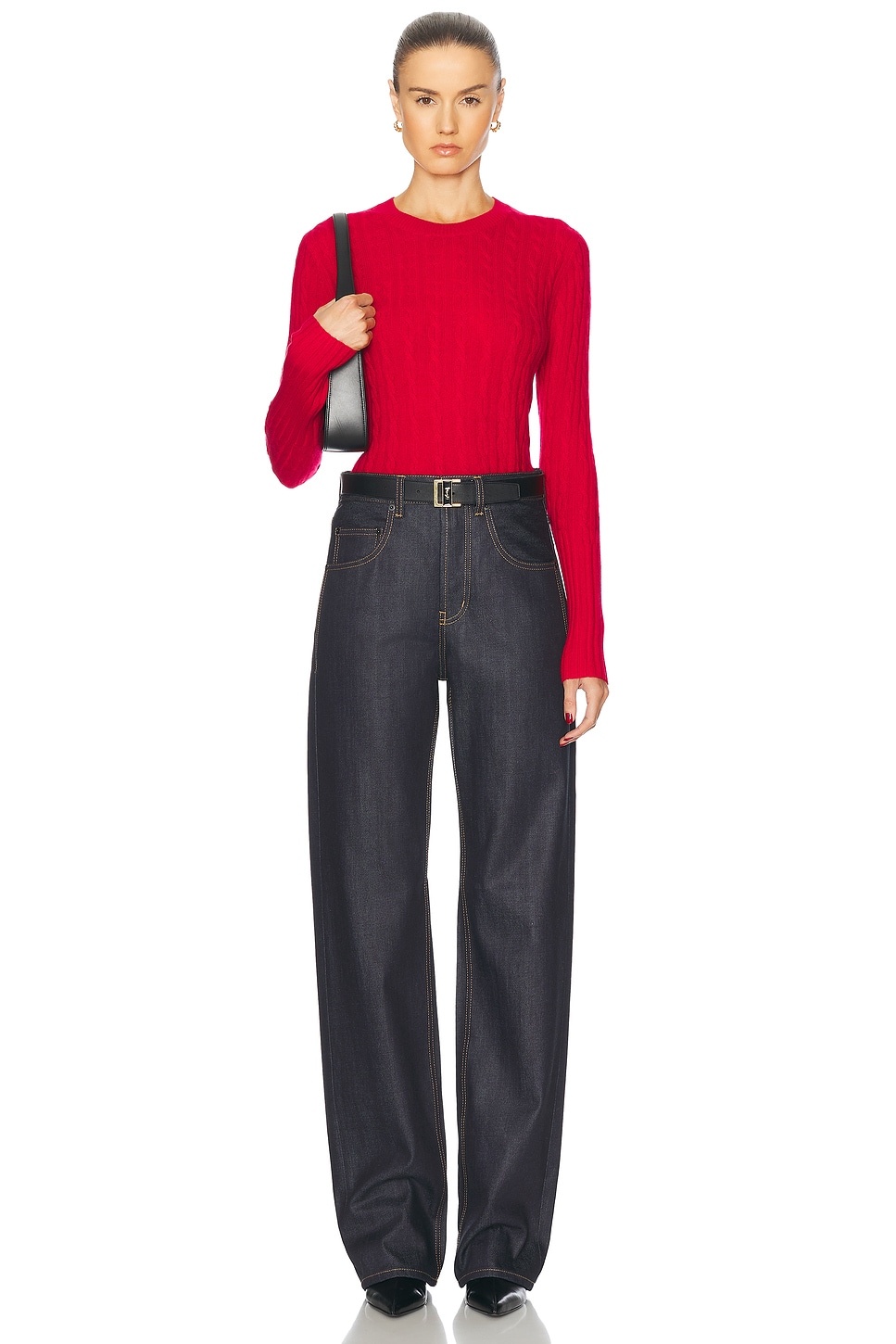Cable Shrunken Cashmere Crew Sweater - 4