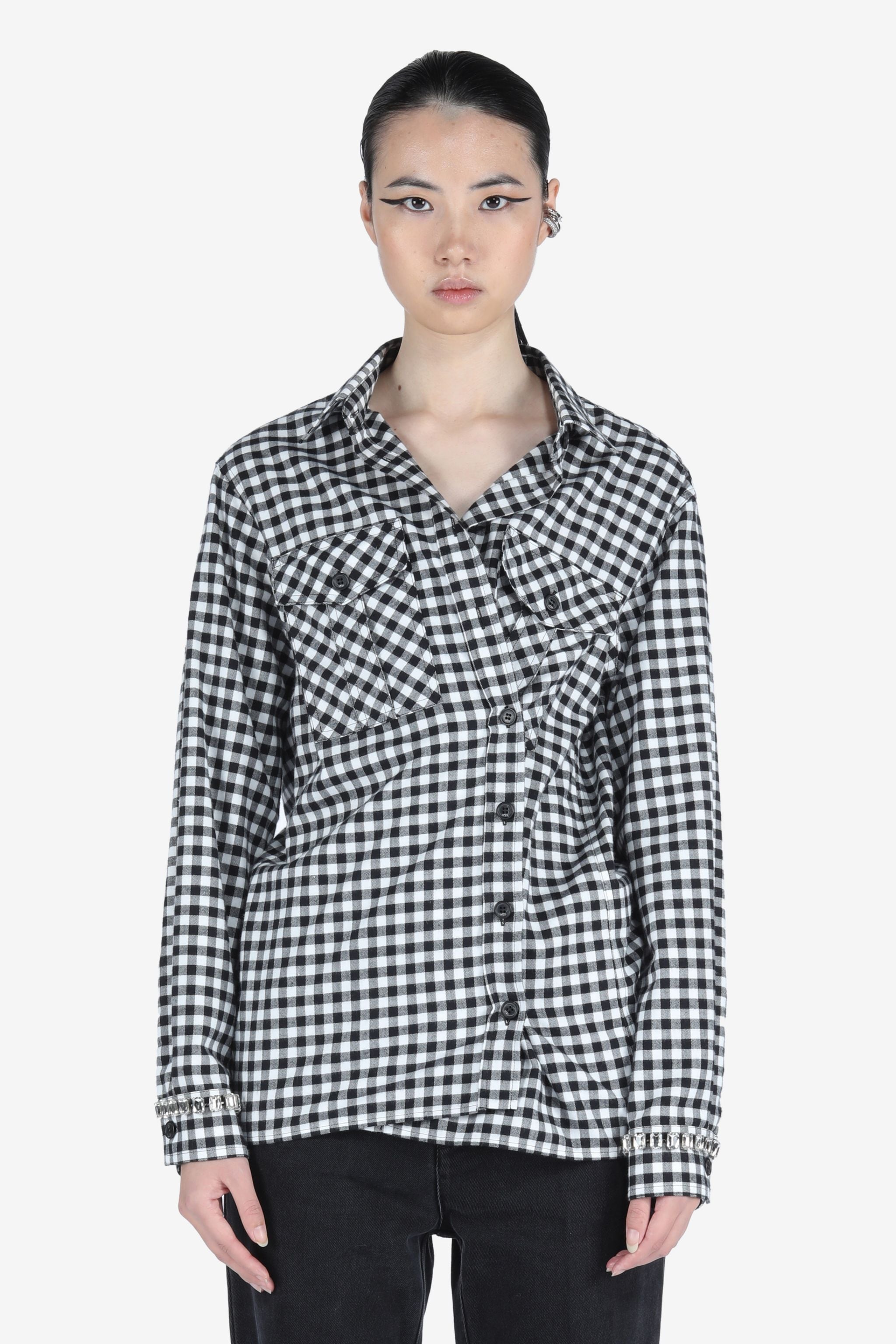 CRYSTAL-EMBELLISHED CHECKED COTTON SHIRT - 1