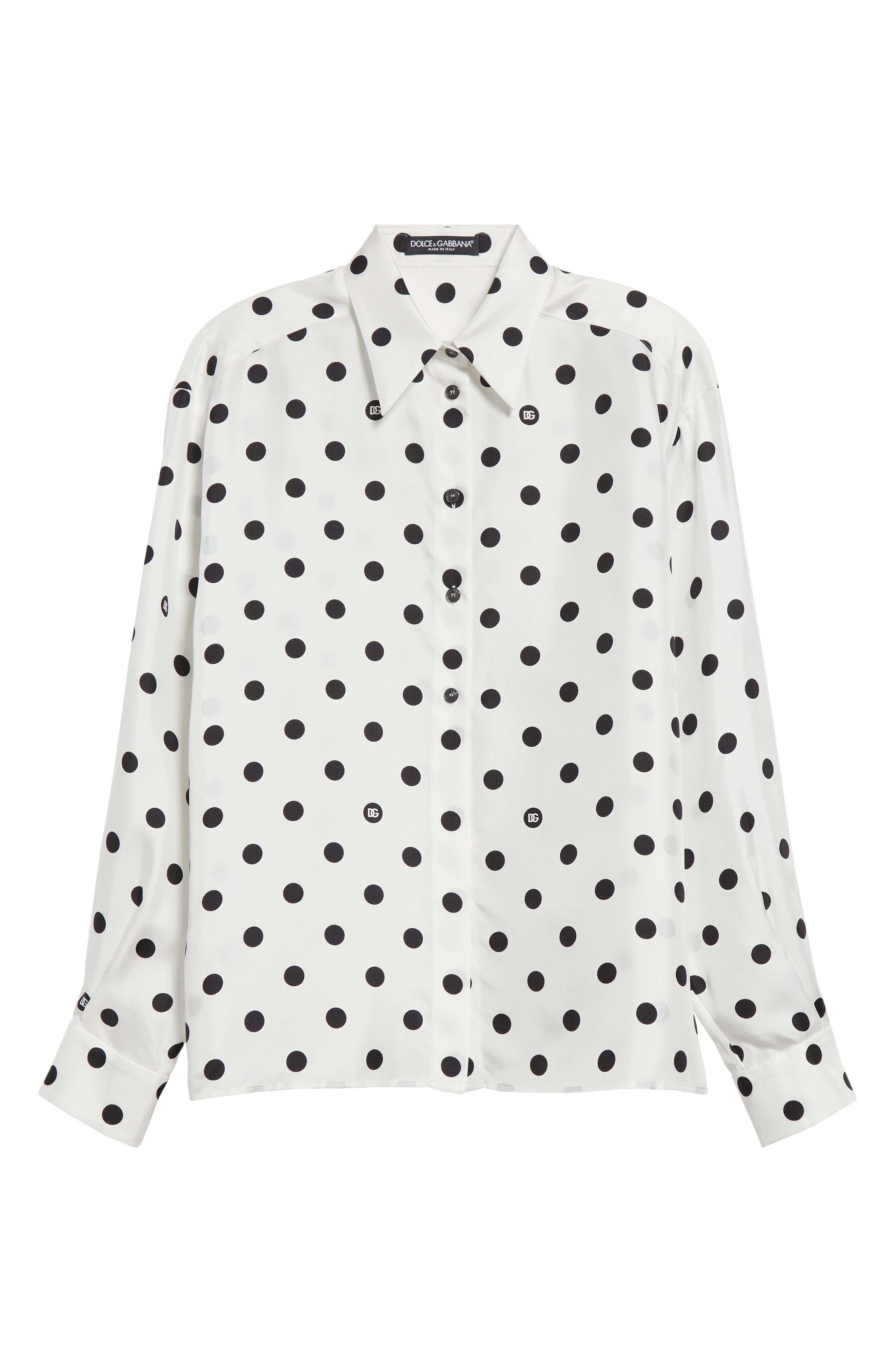 Dolce&Gabbana Polka Dot Silk Button-Up Shirt in Bianco at Nordstrom - 6