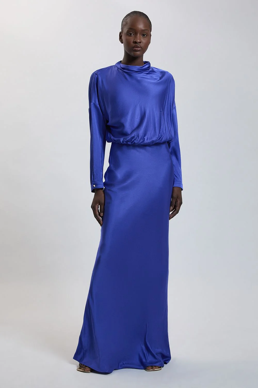Viscose Satin Cowl Neck Midi Dress - 1