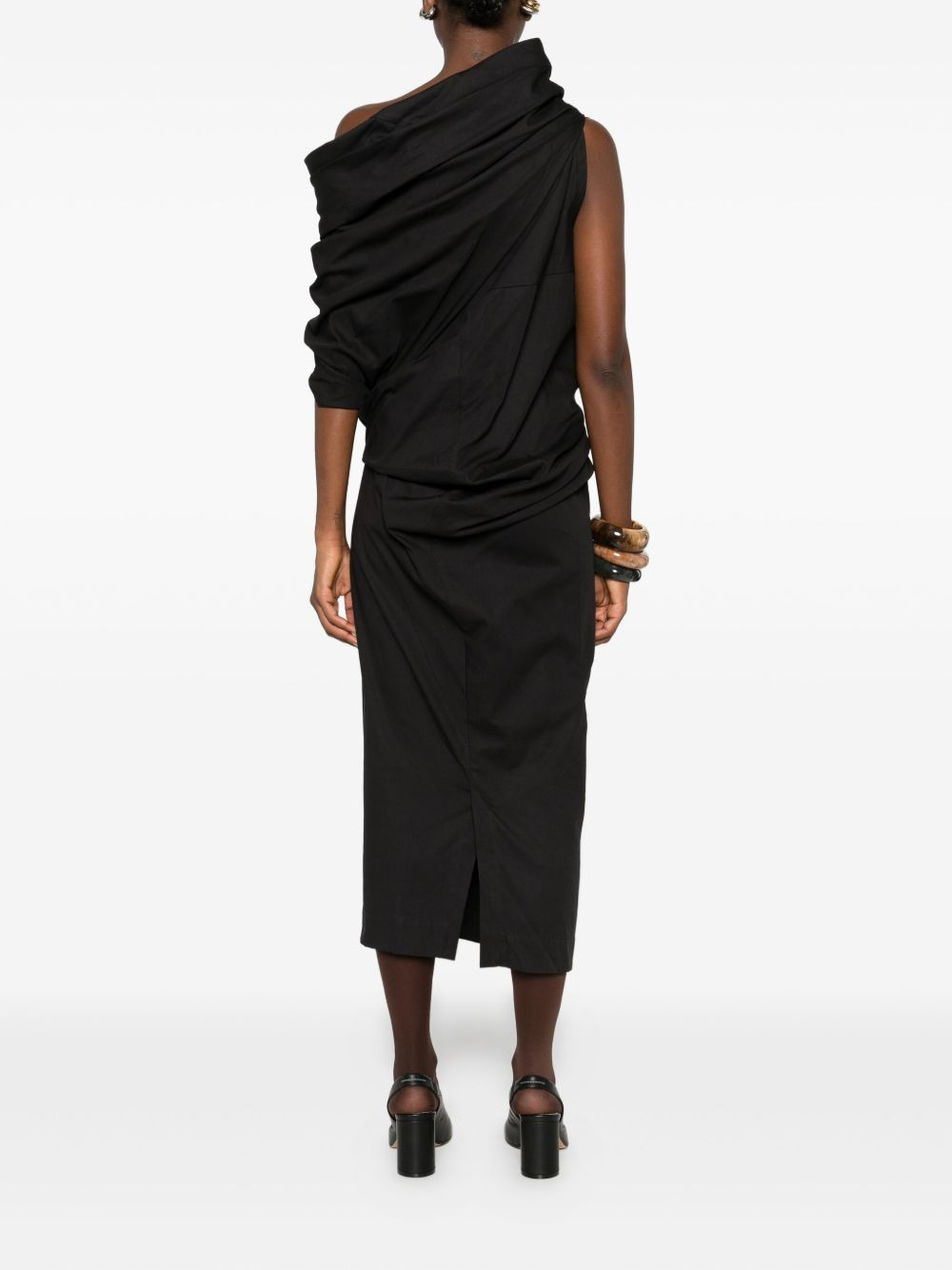 Moulded draped cowl-neck midi dress - 4