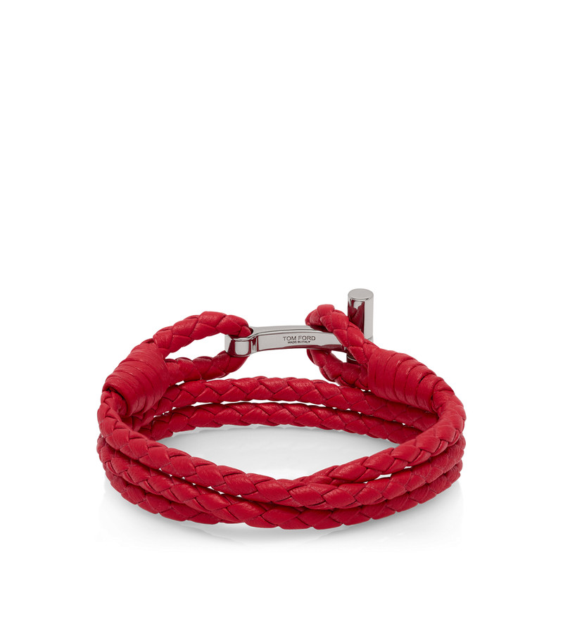 TOM FORD BRAIDED LEATHER T BRACELET outlook