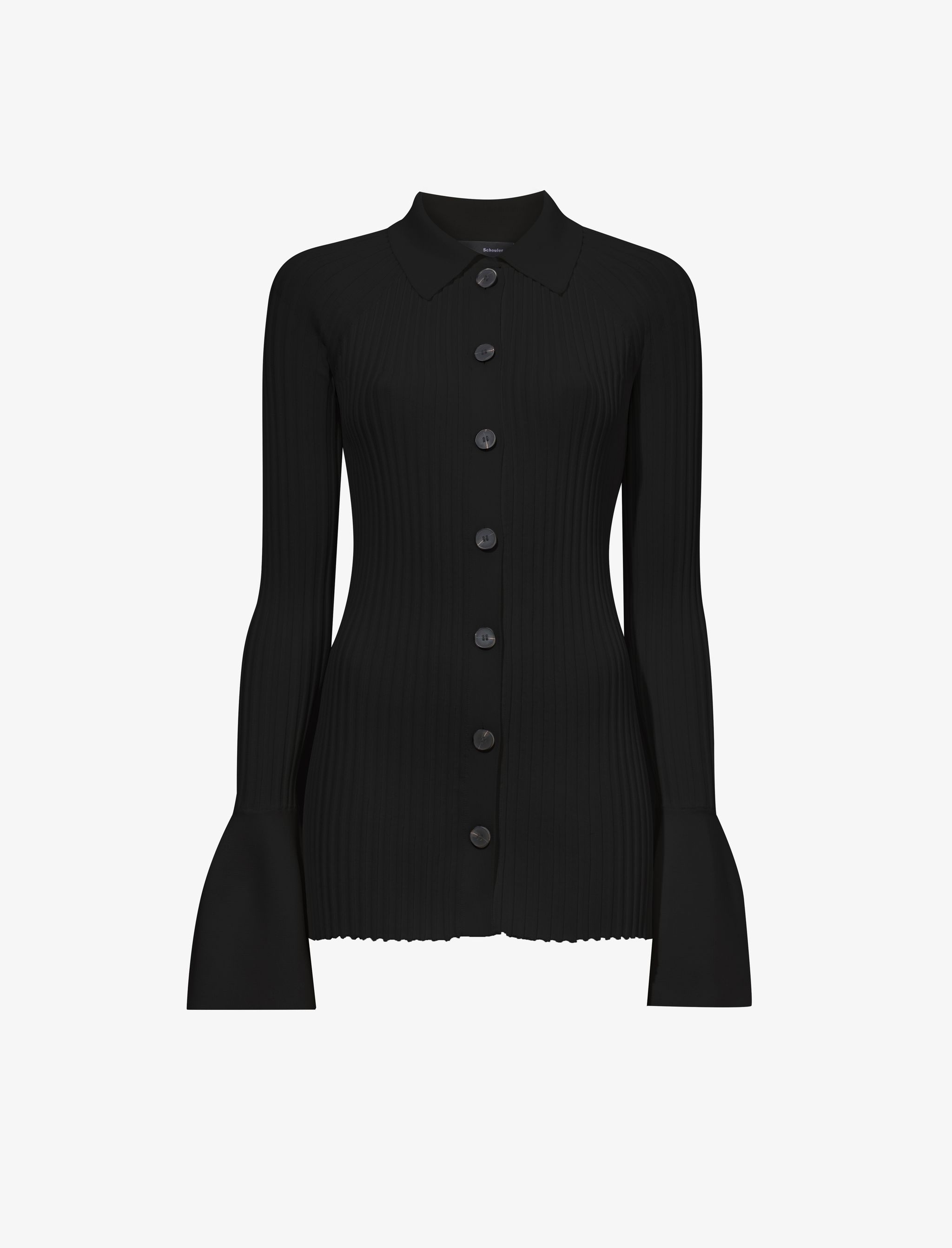Rib Knit Collared Cardigan - 1