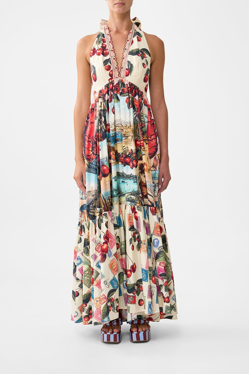 CAMILLA RUFFLE HEM HALTER DRESS outlook