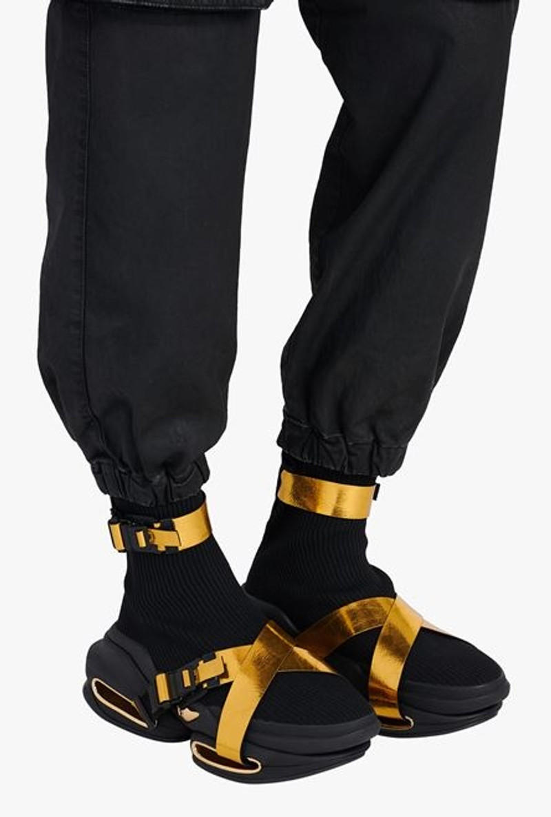 Balmain Black and gold knit B-Bold high-top sneakers with straps outlook