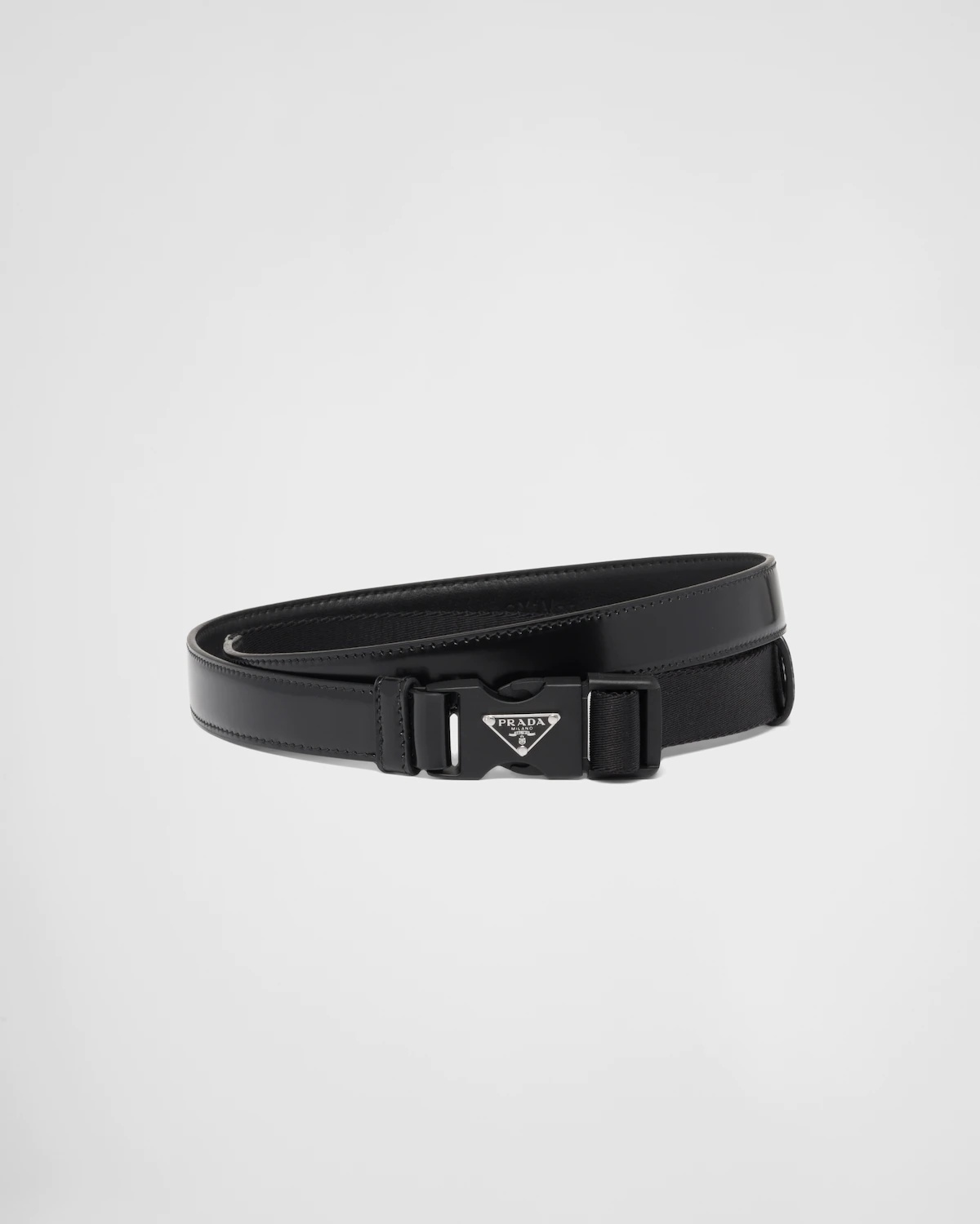 Brushed leather and woven nylon belt - 1