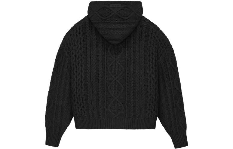 Fear of God Essentials FW23 Cable Knit Hoodie 'Jet Black' 192BT234390F - 3