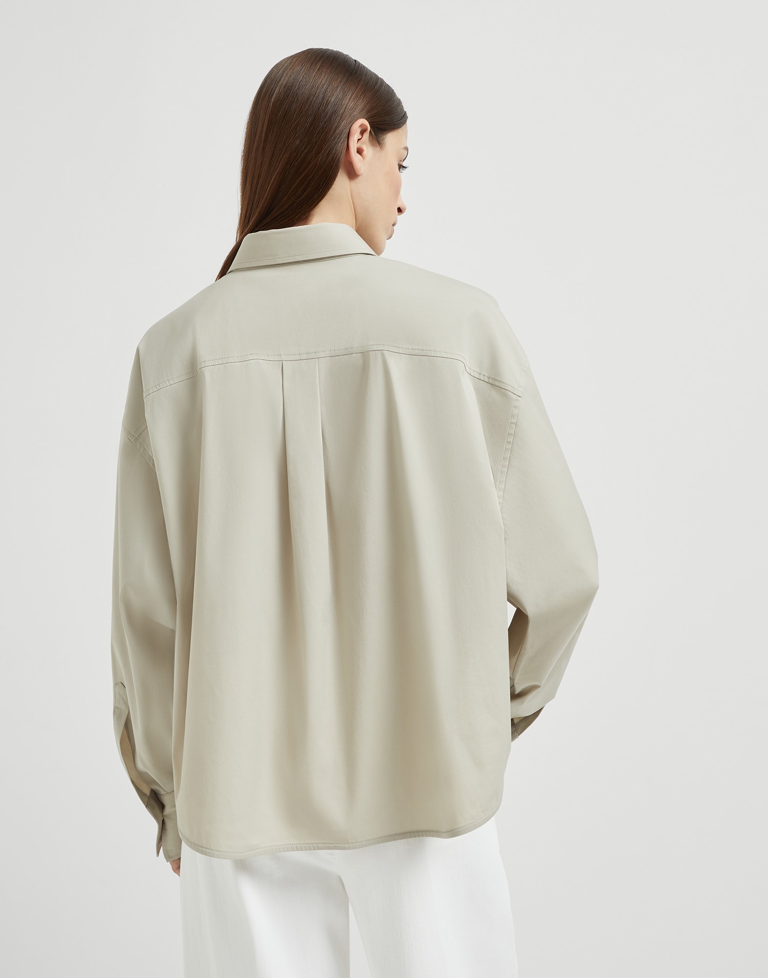 Stretch cotton poplin cropped shirt with shiny flap detail - 2