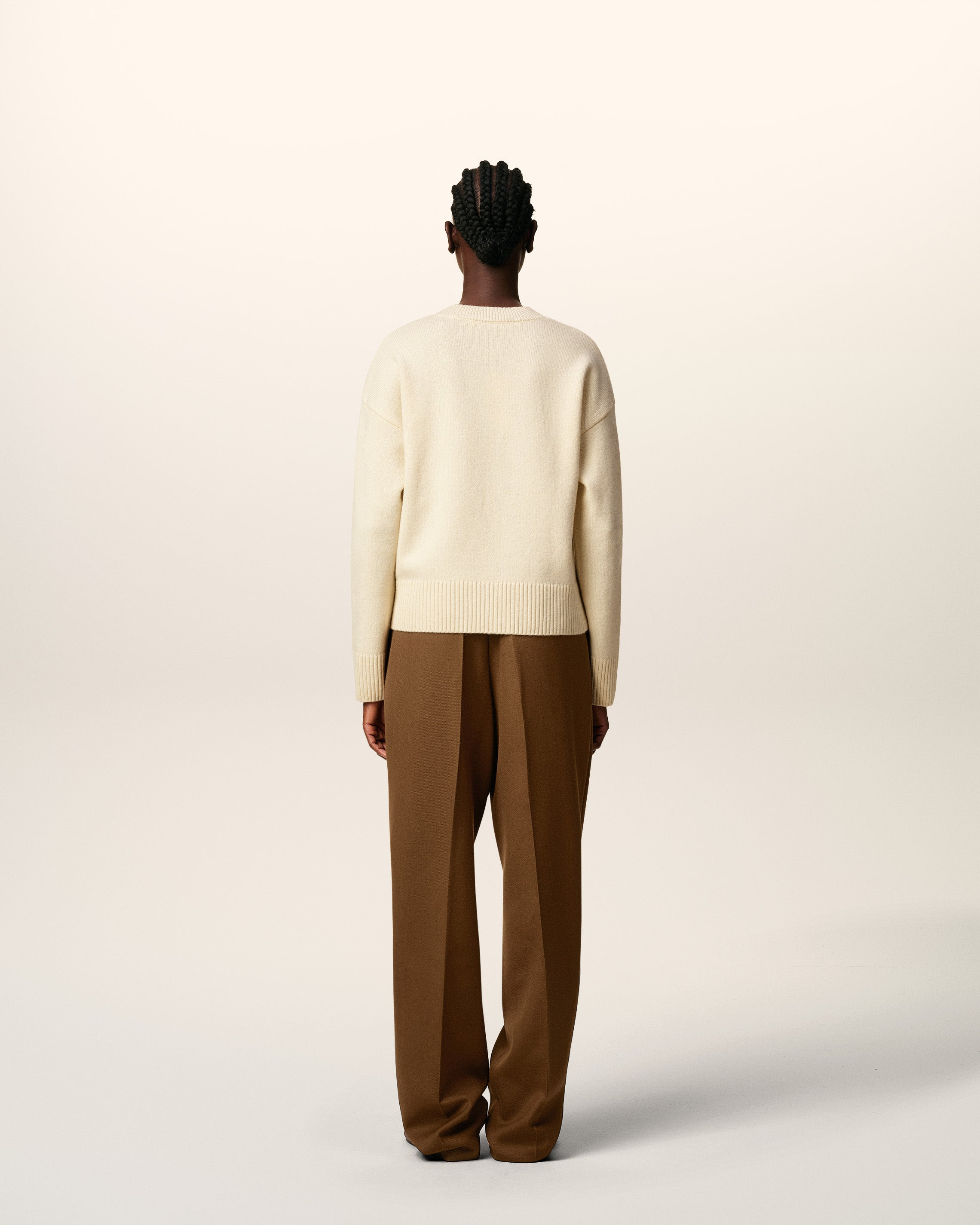 WHITE WOOL AMI DE COEUR V NECK SWEATER - 5