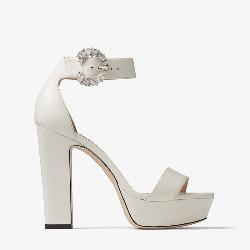 Mionne 120 Latte Leather Platform Sandals with Crystal Buckle 1