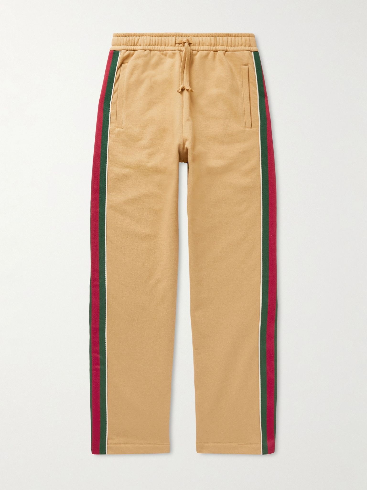 Tapered Webbing-Trimmed Felted Cotton-Jersey Sweatpants - 1