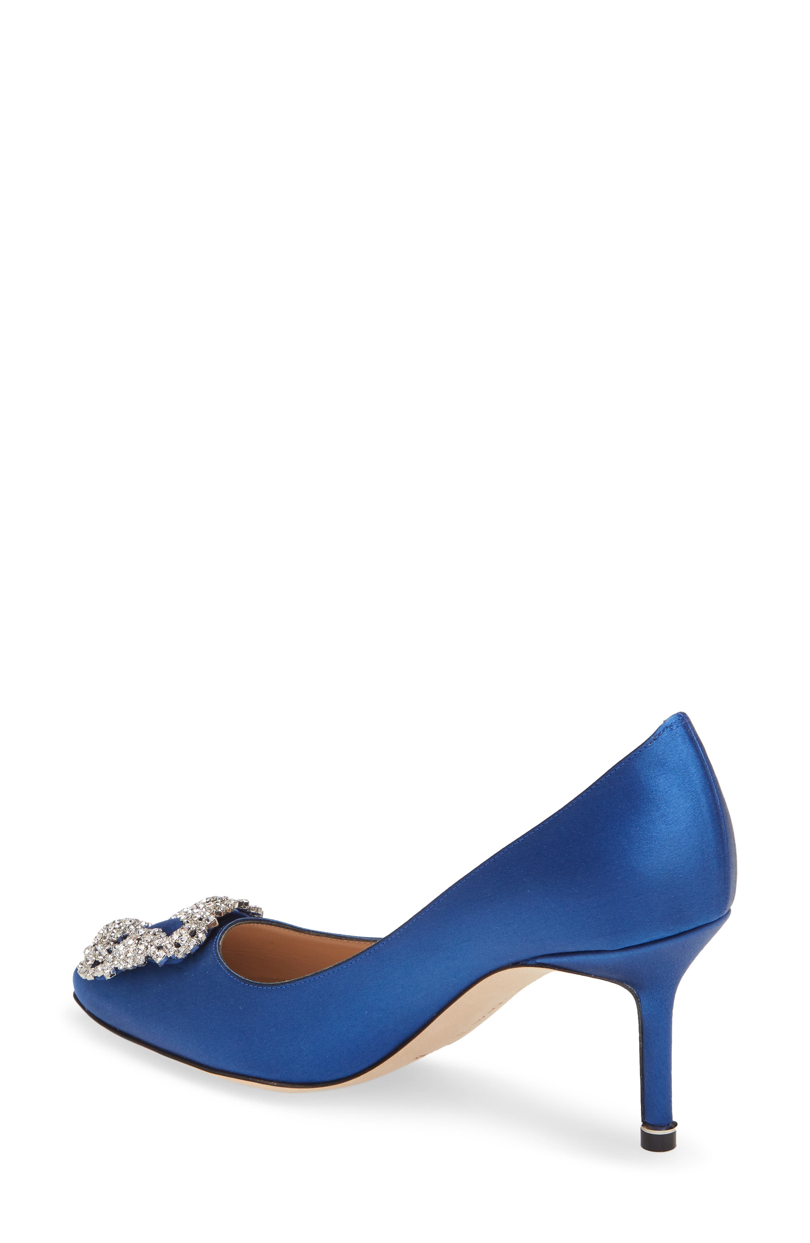 Manolo Blahnik Hangisi 70mm Crystal Buckle Pump in Blue Satin Clear/Buckle at Nordstrom - 2