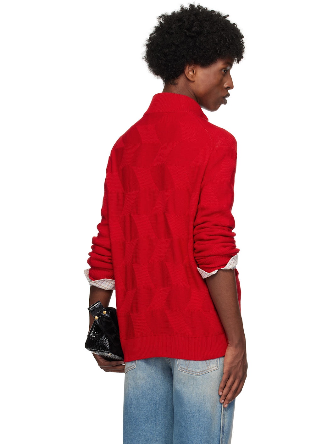 Red Fisherman Zip-Up Sweater - 3