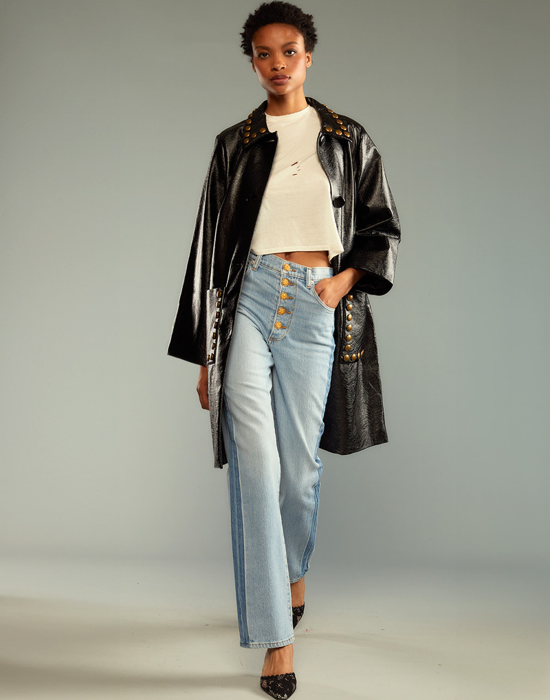 Studded Vegan Leather Coat 1