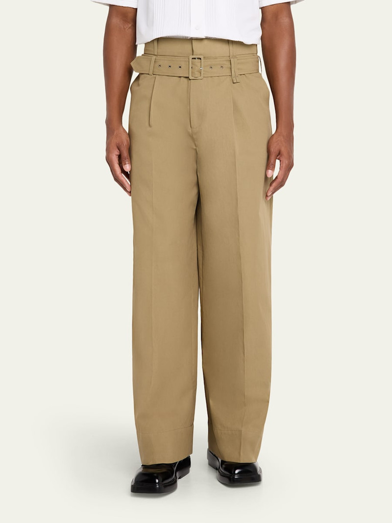 Simone Rocha Men's Olive Belted Cotton Wide-Leg Pants outlook
