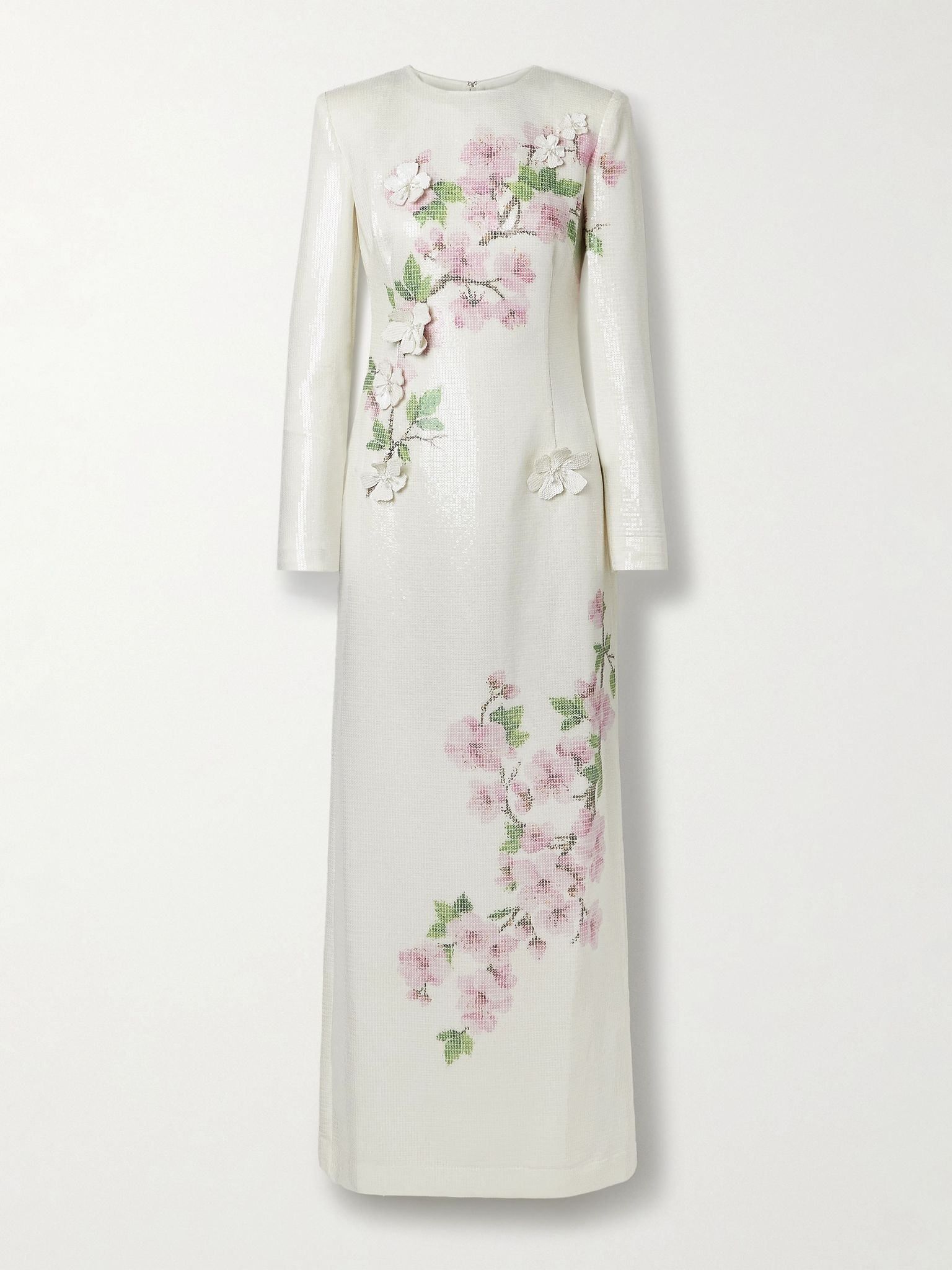 Bead-emellished appliquéd sequined crepe gown White - 1