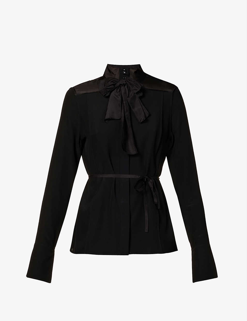 Neck-tie button-up silk blouse - 1
