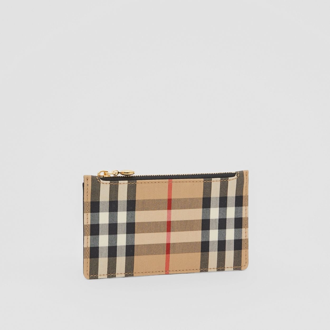 Vintage Check and Leather Zip Card Case - 4