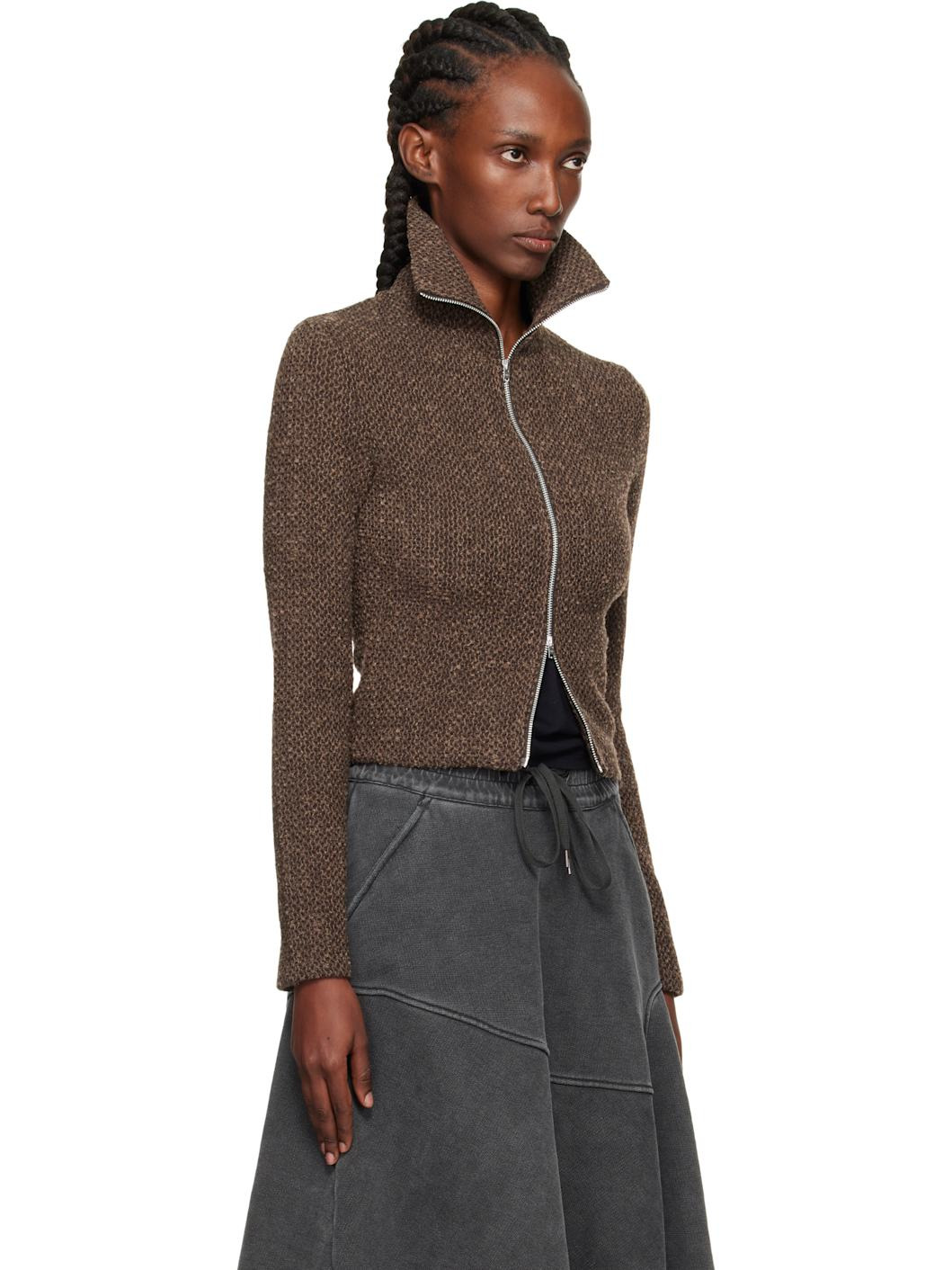 Brown Slim Zip Long Sleeve Jacket - 2