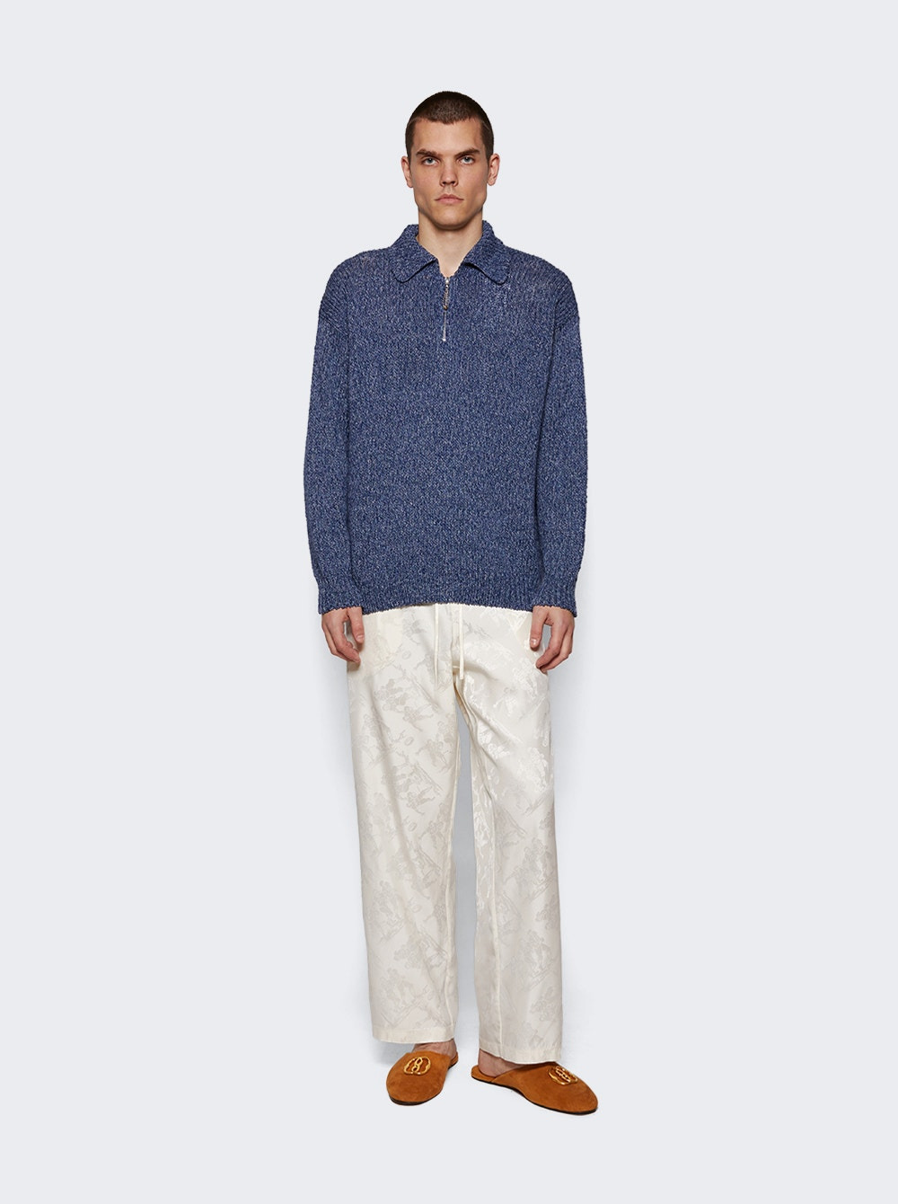 Melange Polo Sweater Blue - 2